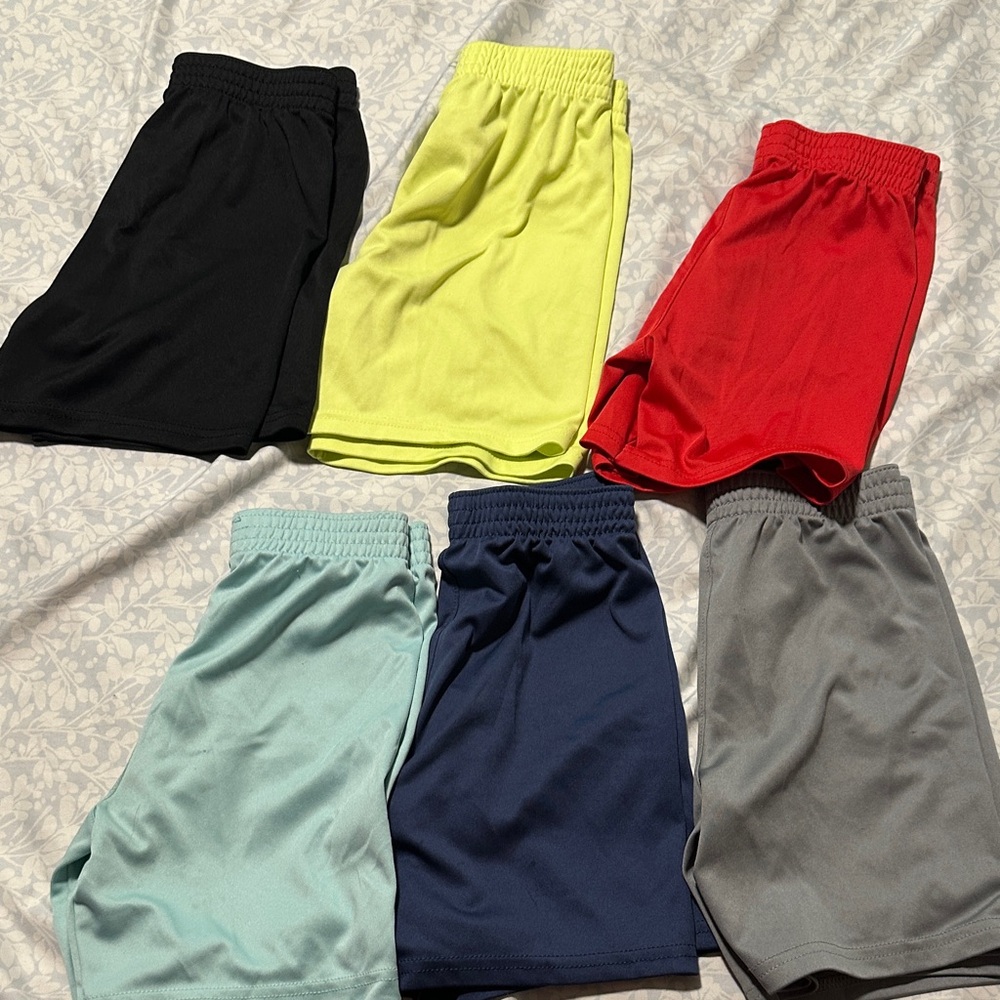 Kids Athletic Shorts Pack - Black, Yellow, Red, Aqua, Navy, Gray